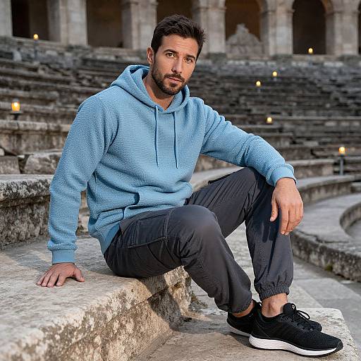 Man in Hoodie at Ancient Amphitheater