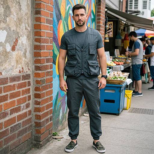 Urban Camouflage Man in Vibrant Market