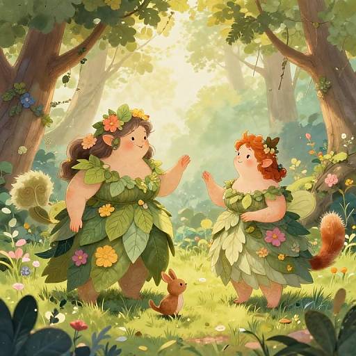 Whimsical Forest Spirits in Clearing