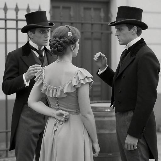 Dramatic Black-and-White Portrait of Three