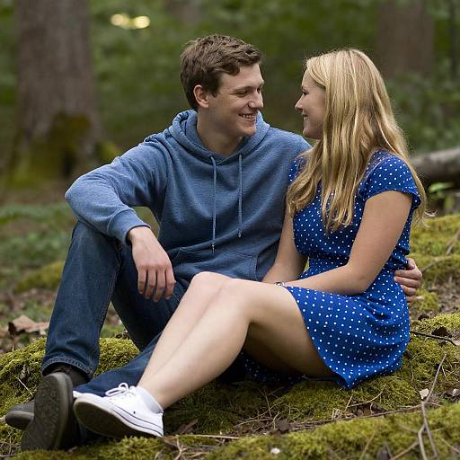 Couple Embracing on Mossy Forest Floor