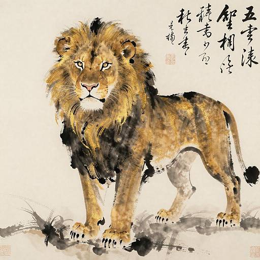 Majestic Lion Ink Wash Painting