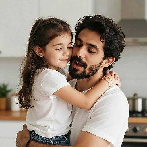 Photorealistic Father-Daughter Kitchen Hug Scene