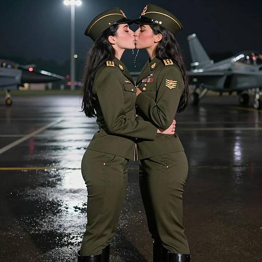 Rainy Runway Military Yuri Embrace