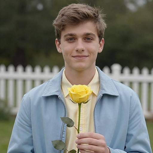 Young Man Holding Single Yellow Rose