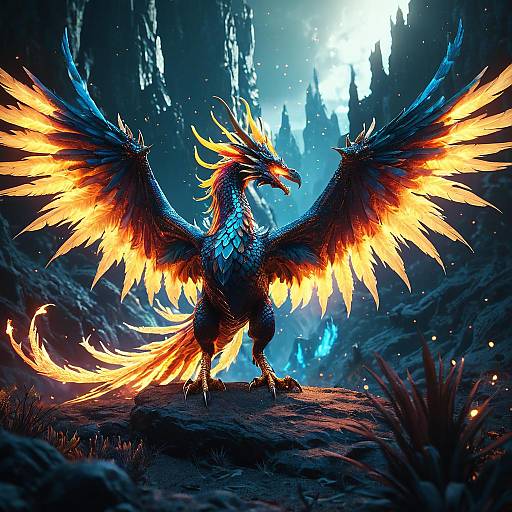 Radiant Phoenix-Dragon with Flaming Wings