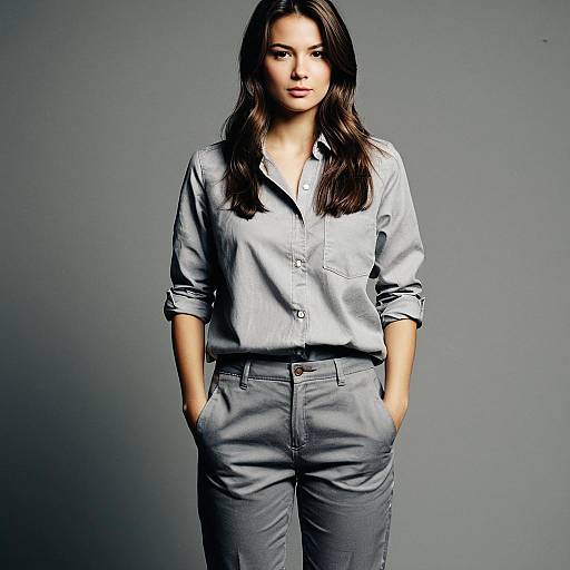 Young Woman in Grey Chinos Outfit
