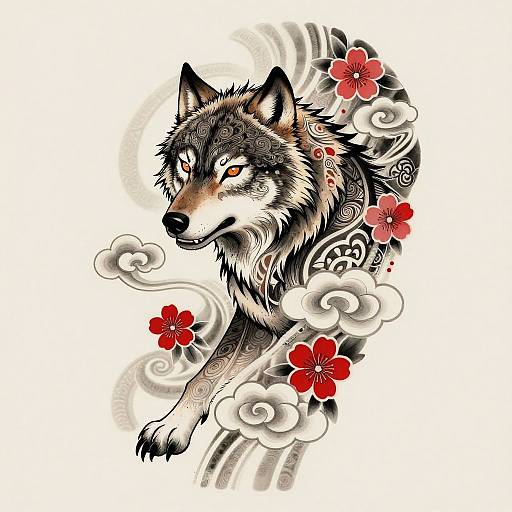 Fierce Chinese Wolf Tattoo Design