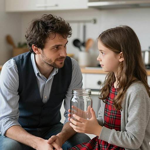 Intimate Kitchen Scene with Man and Girl
