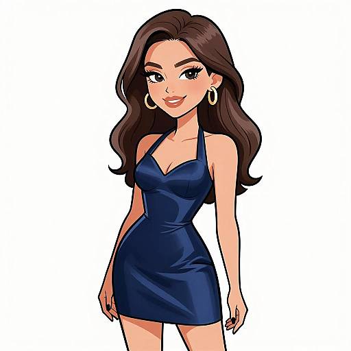 Stylish Woman in Navy Blue Satin Mini Dress