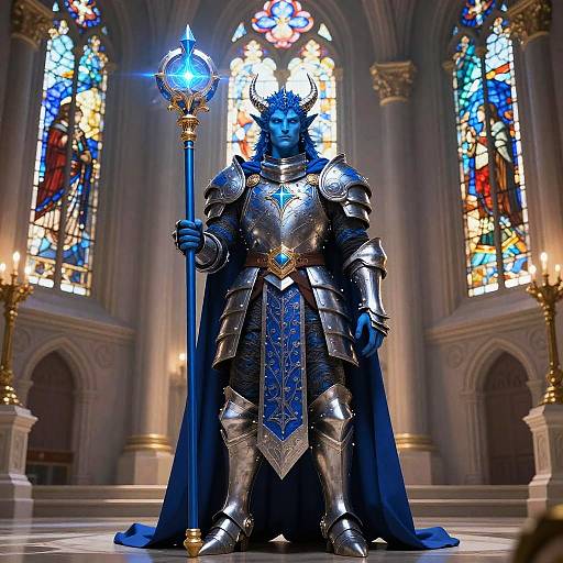 Blue Dragonborn Cleric in Grand Temple