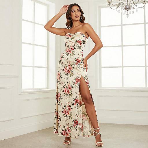 Elegant Woman in Floral Dress Pose