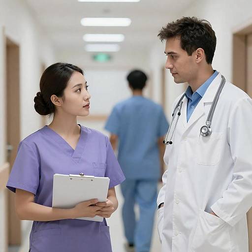 Hospital Corridor with Nurse and Doctor