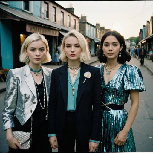 Three Stylish Women in 1980s-Inspired Fashion on Urban Street