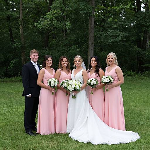 Bride and Bridesmaids on Lush Lawn