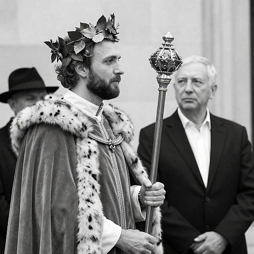Regal Figure in Velvet Robe Holding Staff