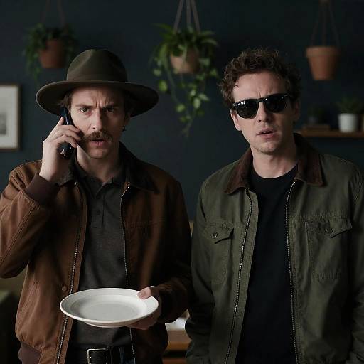 Two men in intense conversation indoors