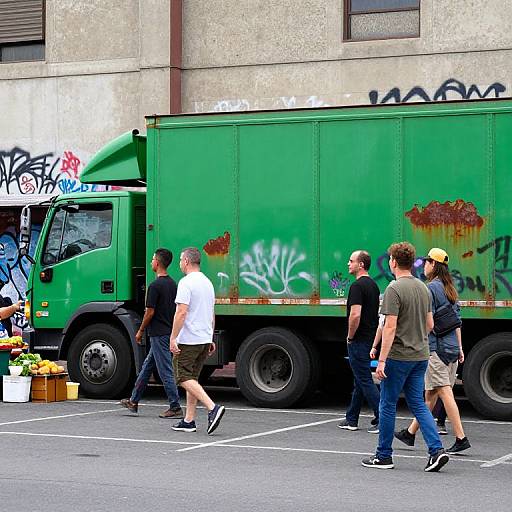 Urban Scene with Rusty Green Truck