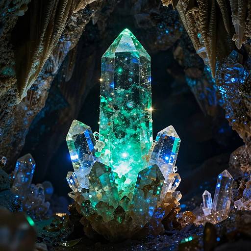 Glowing Emerald and Sapphire Crystal Cave