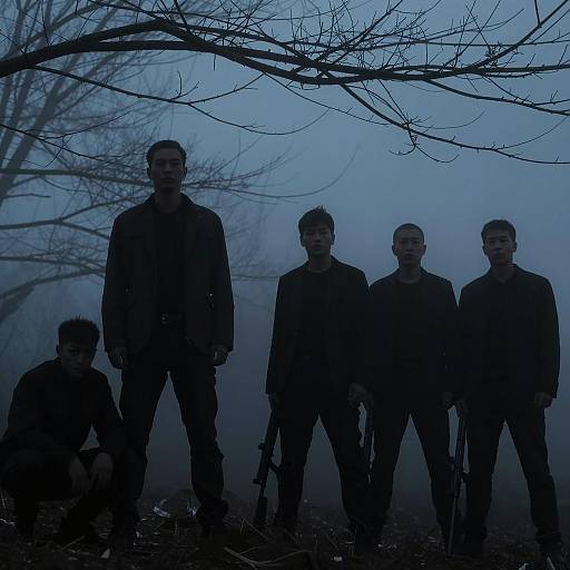 Misty Forest Silhouette of Men