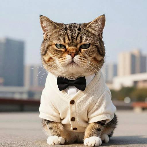 Spoiled Cat Caricature in Urban Scene