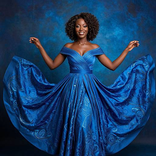 Elegant Black Woman in Blue Silk