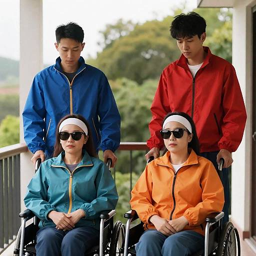 Relaxed Group on Colorful Balcony