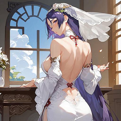 Anime bride in backless wedding dress