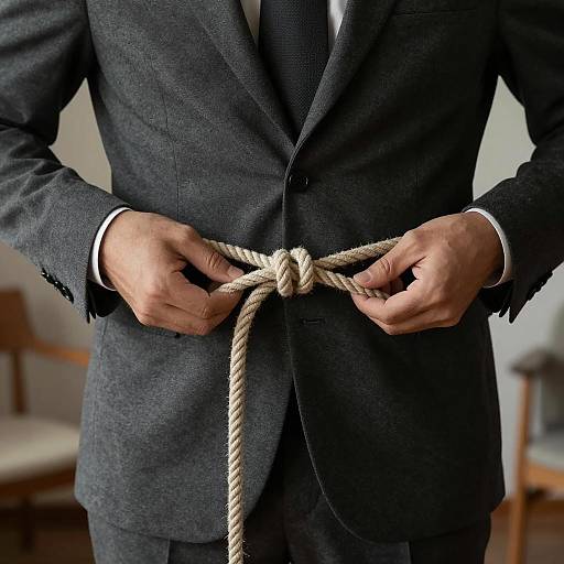 Man in Suit Holding Tied Rope