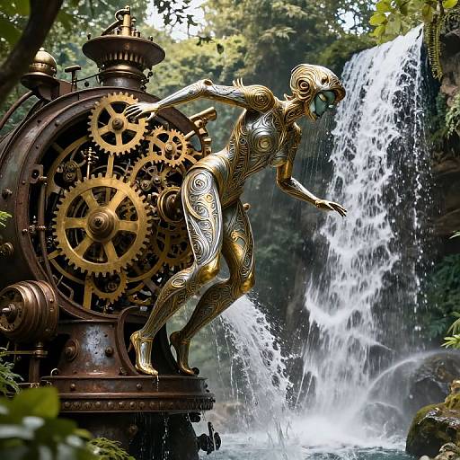 Steampunk Art Nouveau Waterfall Automaton