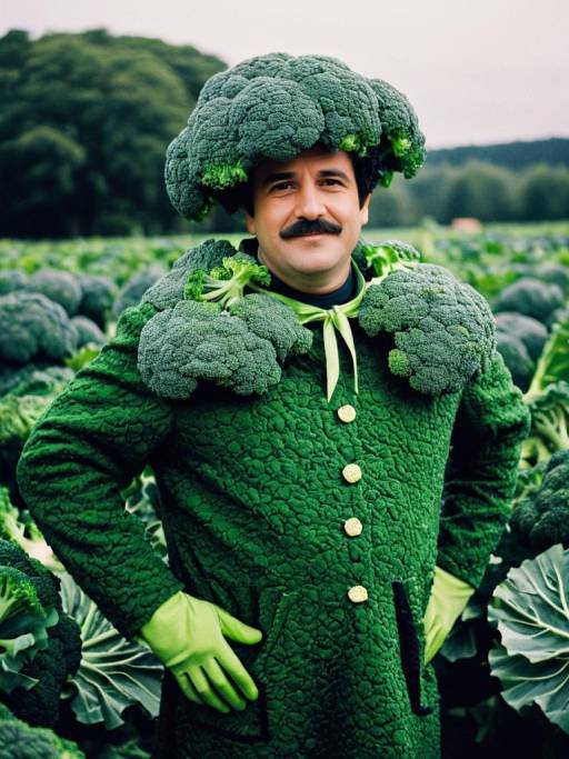 Man in Broccoli Costume in Field