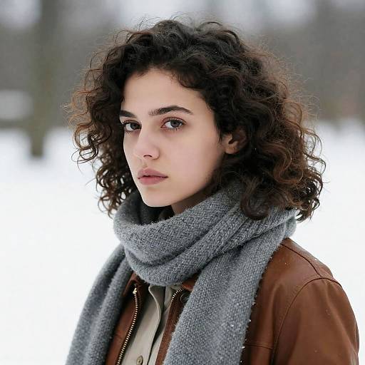 Young Woman in Snowy Cold Weather Attire