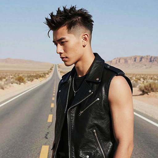 Faux Hawk Biker on Desert Highway