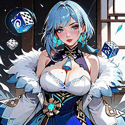 Blue-Haired Vision Girl with Dice