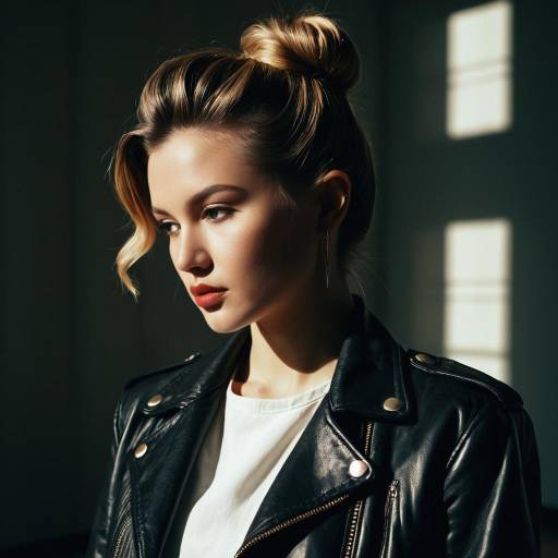 Fashion Model with Classic Updo and Leather Jacket Fashion Model with Classic Updo and Leather Jacket