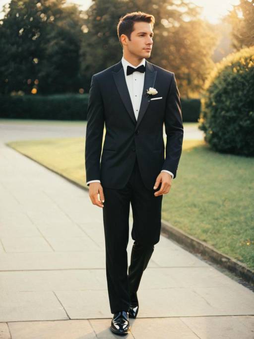 Man in Elegant Wedding Tuxedo Walking Outdoors