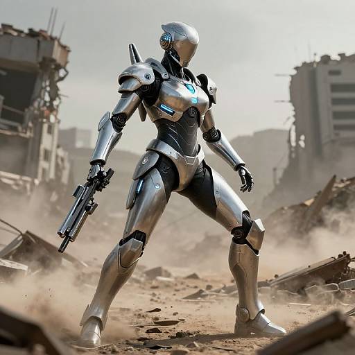 Cybernetic Warrior in Post-Apocalyptic Wasteland