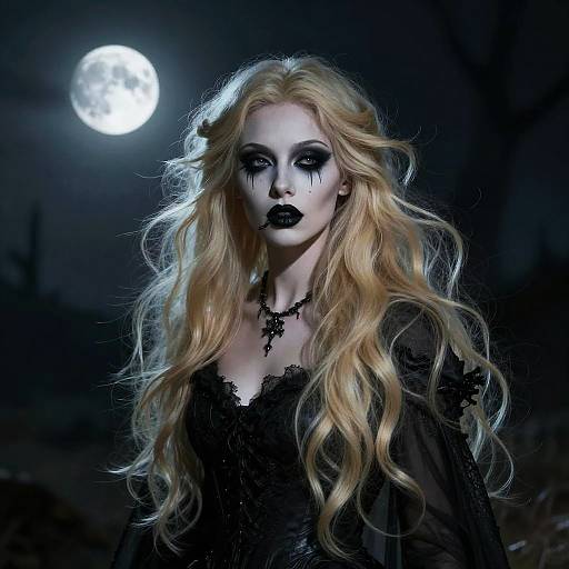 Gothic Fantasy Woman in Moonlit Landscape