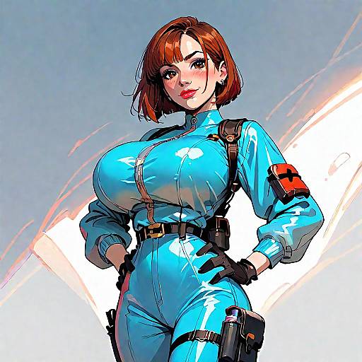 Auburn-Haired Woman in Blue Jumpsuit