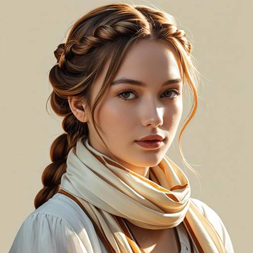 Anime-style Portrait of Graceful Maiden with Chestnut Braid