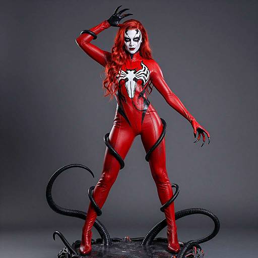 Female Marvel Venom Character in Red Bodysuit
