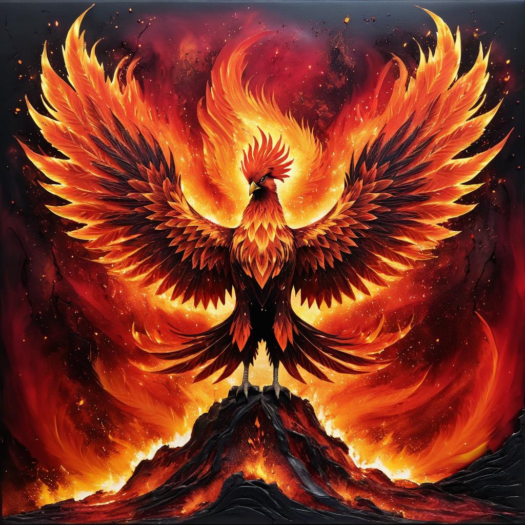 Fierce Phoenix in Fiery Landscape Artwork