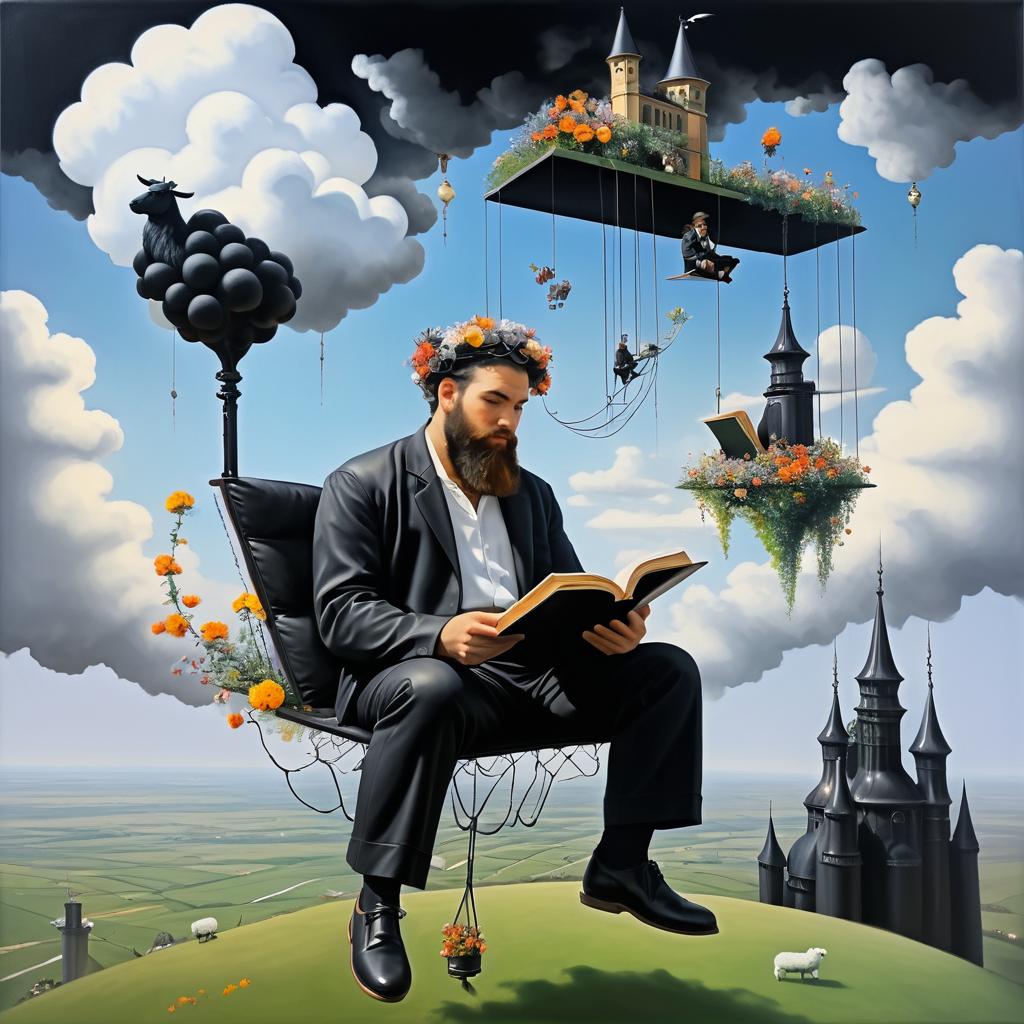 Surreal Oil Painting of a Man in Air