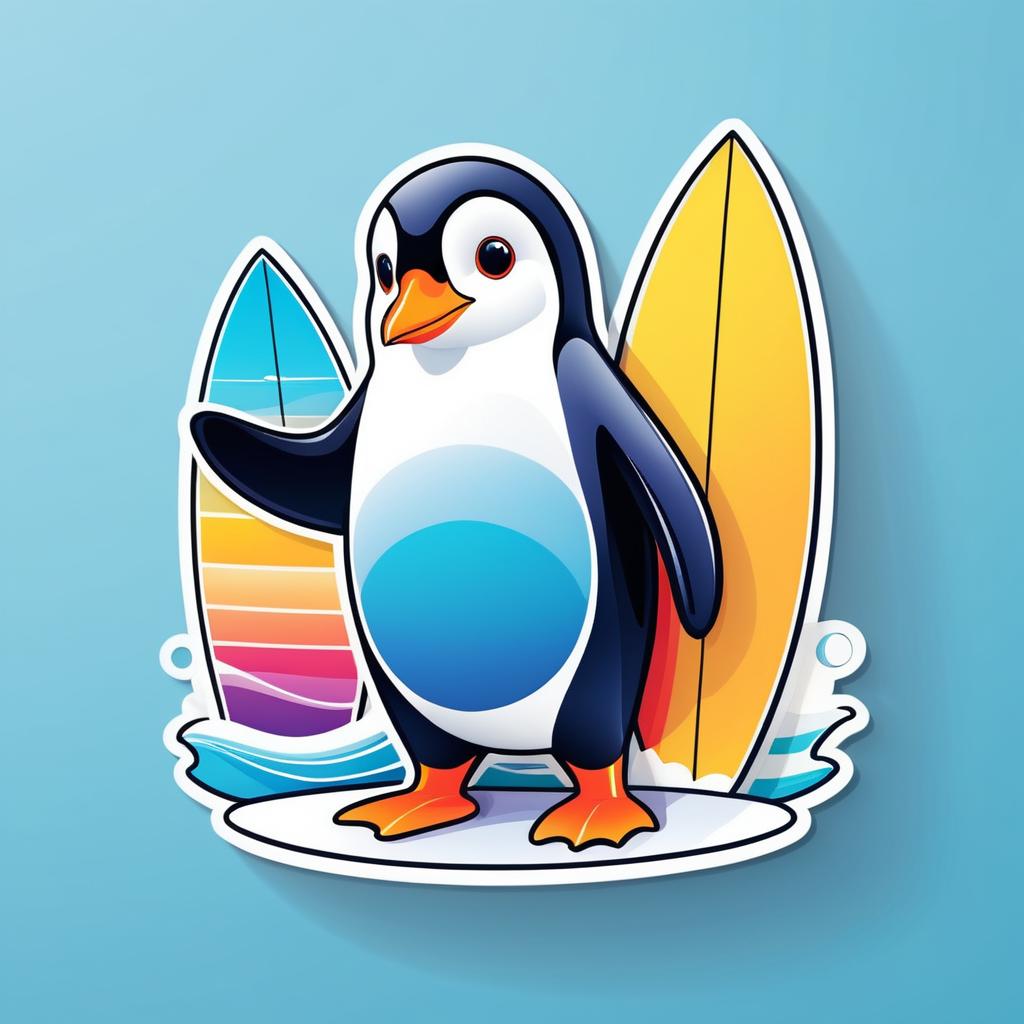 Colorful Penguin Surfboard Sticker Design