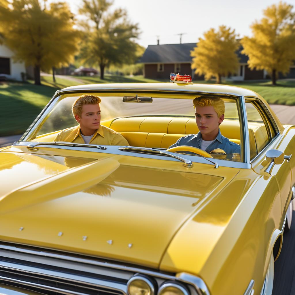 Happy Teenagers in Yellow Dodge Charger