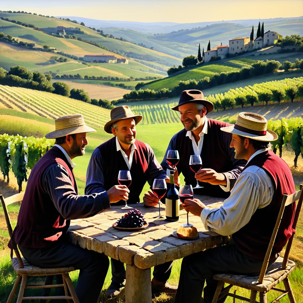 Rustic Vineyard Toast Under Dramatic Lighting