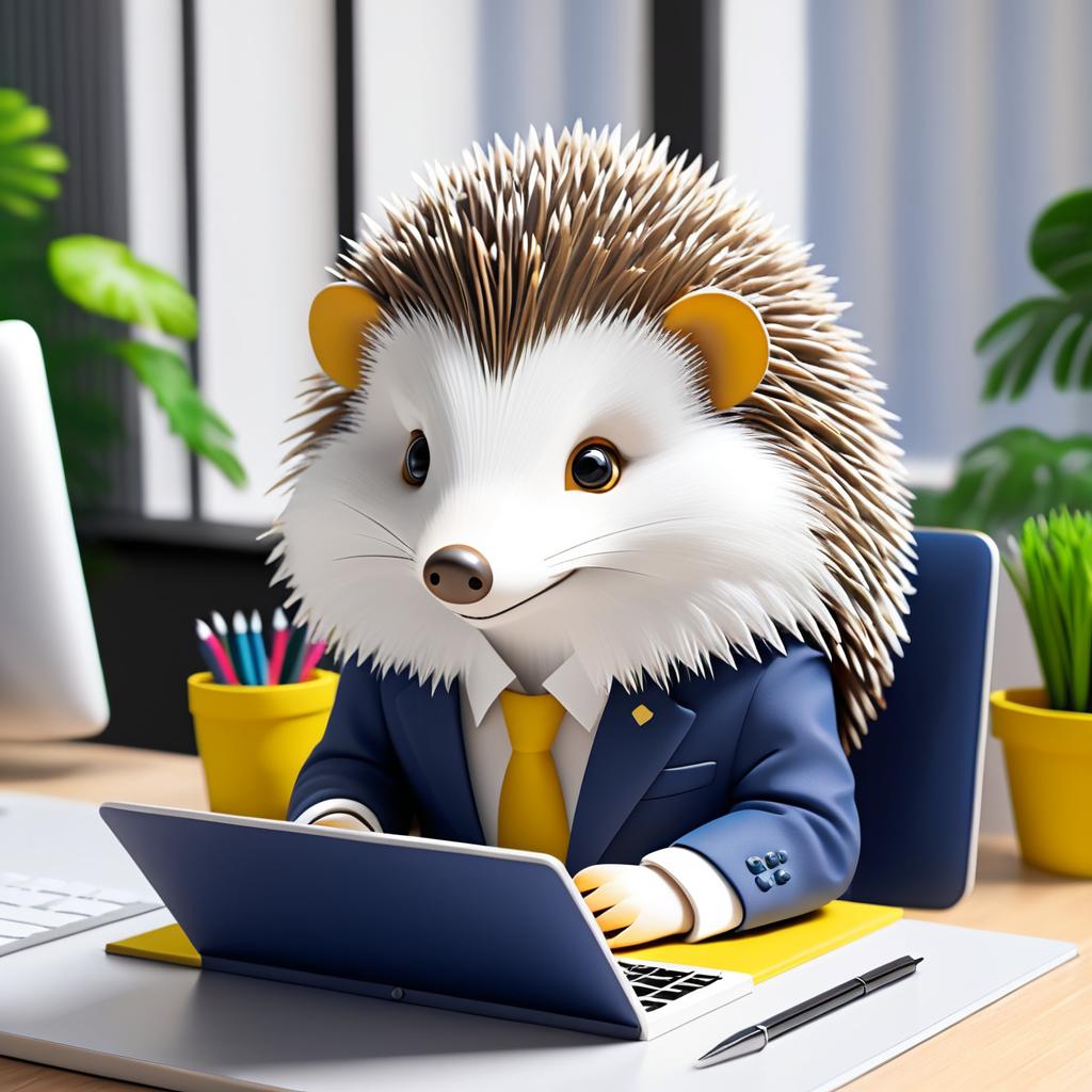 Confident Hedgehog at Work Desk Portrait