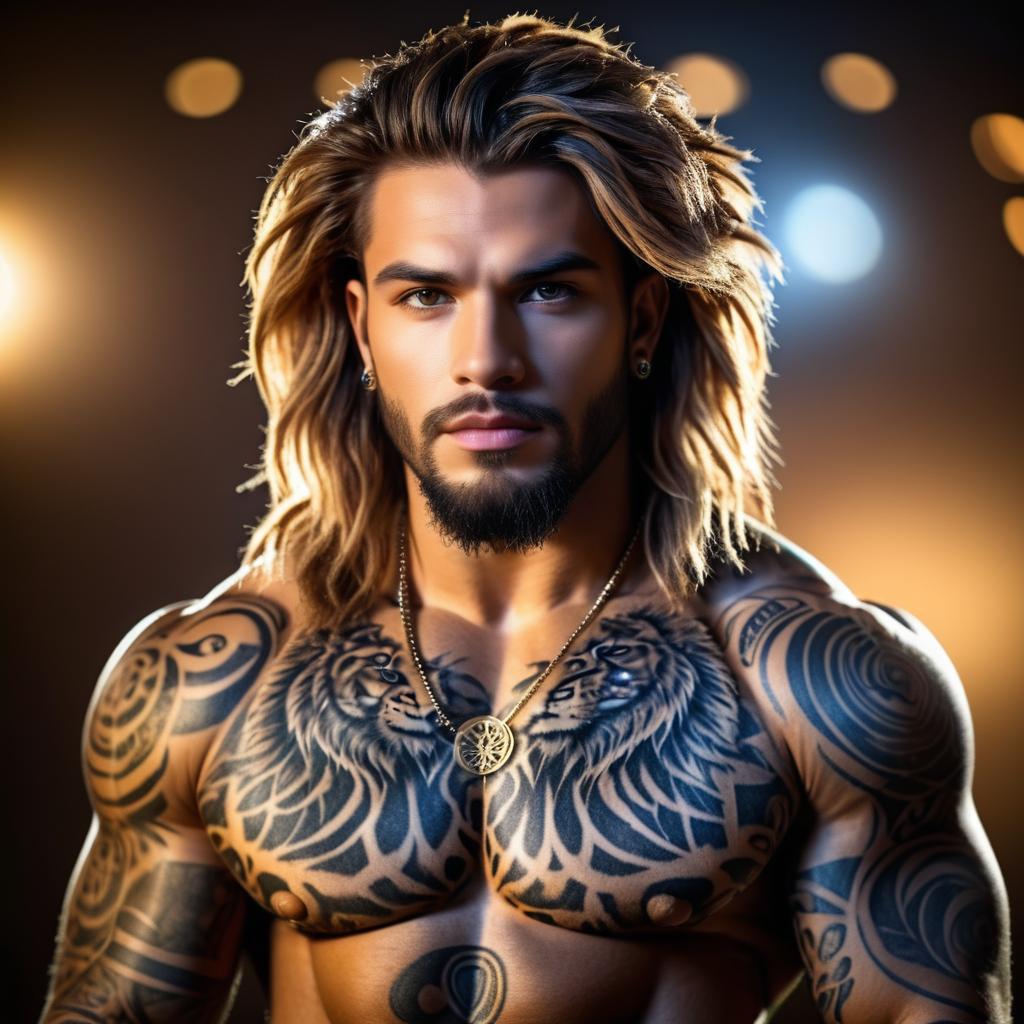 Realistic Tattooed Male Lion in Fantasy Lighting