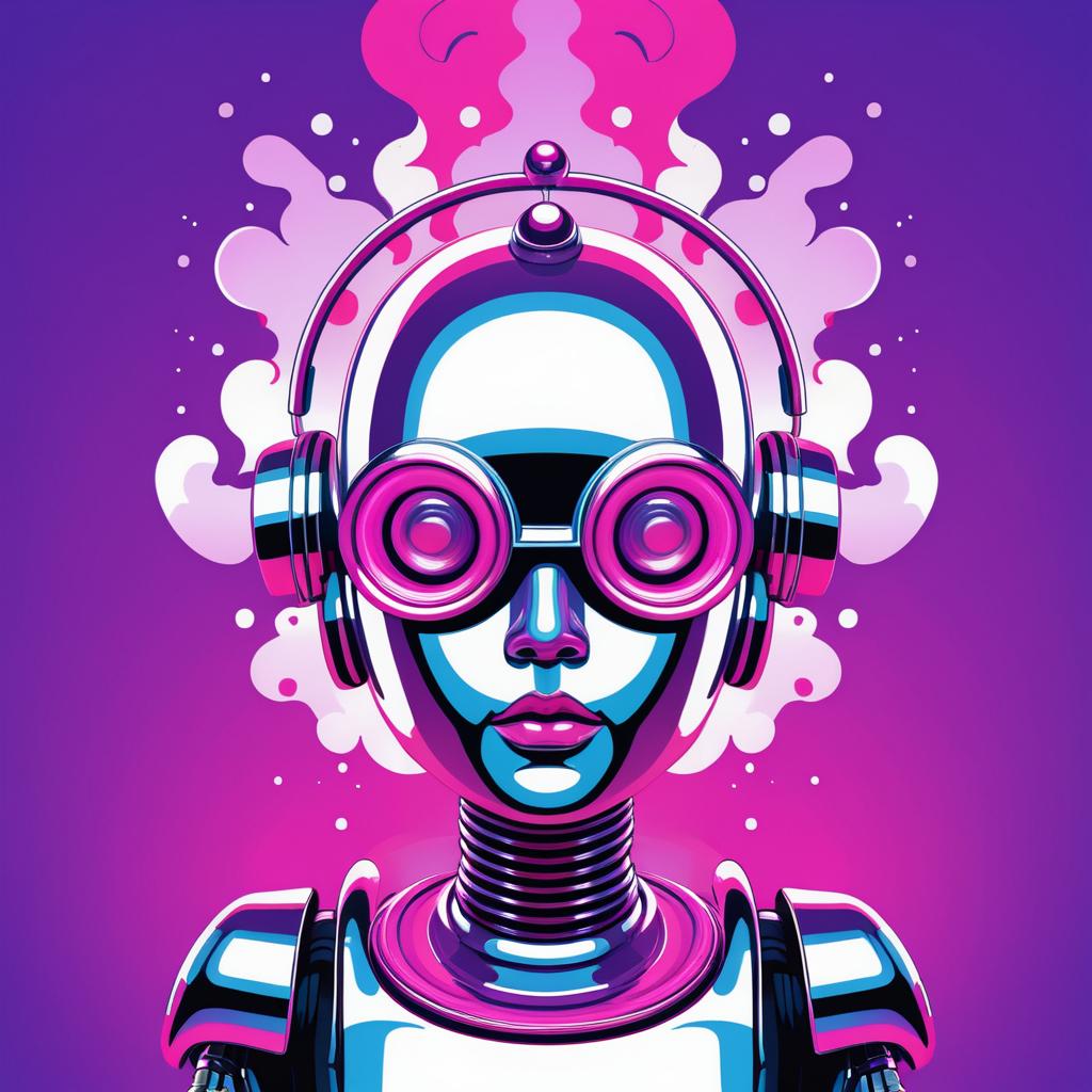 Vibrant Pop Art Robot with Pink Smoke