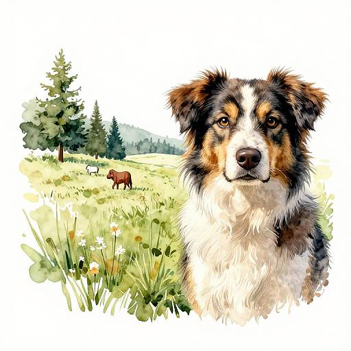 Watercolor Dog Portrait with Tea Stains